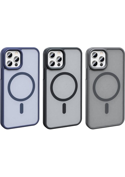 - Apple iPhone 12 Pro - Kılıf Magsafe Şarj Özellikli Mat Arka Yüzey Sio Kapak - Koyu Mor