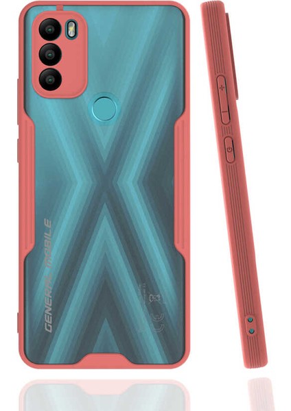 - General Mobile GM 21 Plus - Kılıf Kenarı Renkli Arkası Şeffaf Parfe Kapak - Pembe - T19187