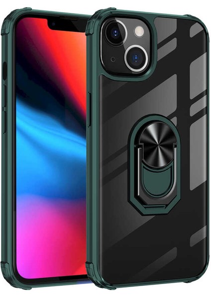 - Apple iPhone 13 Mini - Kılıf Yüzüklü Arkası Şeffaf Koruyucu Mola Kapak - Yeşil - T18831