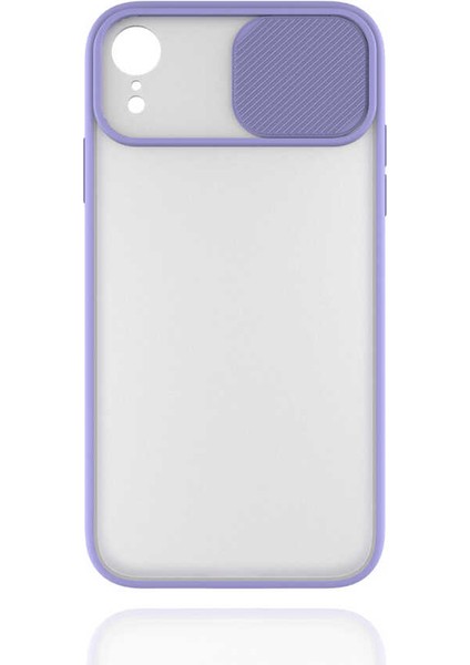 - Apple iPhone XR 6.1 - Kılıf Slayt Sürgülü Arkası Buzlu Lensi Kapak - Lila - T14502