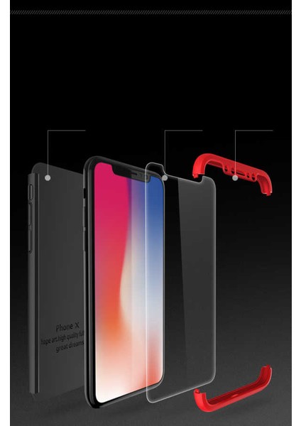 - Apple iPhone X - Kılıf Parmak izi Yapmayan 3 Parça Ays Kapak - Siyah