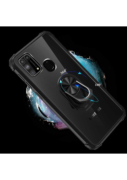 - Samsung Galaxy M31 - Kılıf Yüzüklü Arkası Şeffaf Koruyucu Mola Kapak - Kırmızı - T13485 modelleri