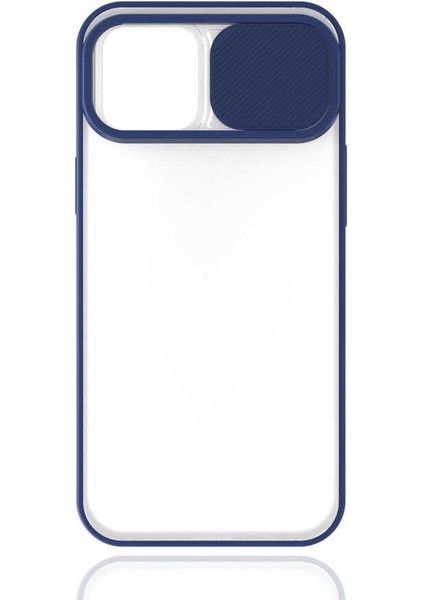 - Apple iPhone 12 Pro - Kılıf Slayt Sürgülü Arkası Buzlu Lensi Kapak - Lacivert - T14750