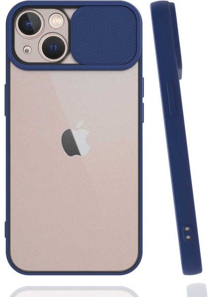 - Apple iPhone 13 - Kılıf Slayt Sürgülü Arkası Buzlu Lensi Kapak - Lacivert - T19183