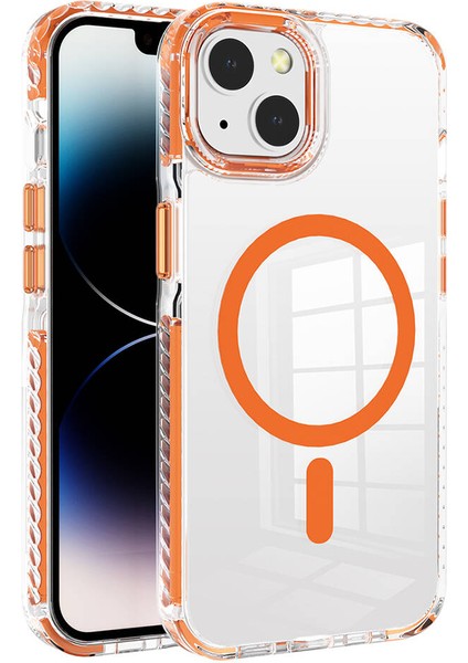 - Apple iPhone 13 - Kılıf Magsafe Şarj Özellikli Airbagli Takılabilir Askı Aparatlı Nana Kapak - Turuncu - T32238