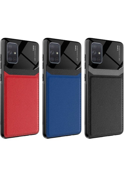 - Samsung Galaxy A71 - Kılıf Deri Görünümlü Parlak Mika Tasarımlı Emiks Kapak - Siyah - T17593 modelleri