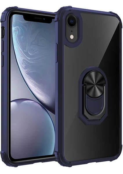 - Apple iPhone XR 6.1 - Kılıf Yüzüklü Arkası Şeffaf Koruyucu Mola Kapak - Lacivert - T12925