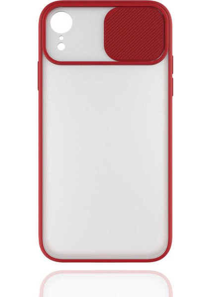 - Apple iPhone XR 6.1 - Kılıf Slayt Sürgülü Arkası Buzlu Lensi Kapak - Kırmızı - T14502