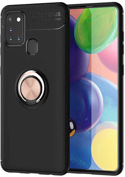 - Samsung Galaxy M31 - Kılıf Yüzüklü Karbon Ravel Silikon Kapak - Siyah-Rose Gold - T13368