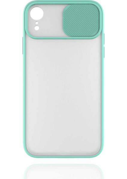 - Apple iPhone XR 6.1 - Kılıf Slayt Sürgülü Arkası Buzlu Lensi Kapak - Turkuaz - T14502