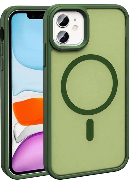- Apple iPhone 12 Pro - Kılıf Magsafe Şarj Özellikli Mat Arka Yüzey Sio Kapak - Koyu Yeşil - T32364