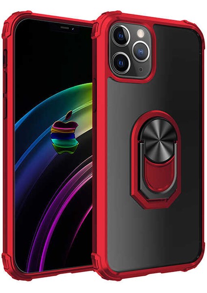 - Apple iPhone 12 Pro - Kılıf Yüzüklü Arkası Şeffaf Koruyucu Mola Kapak - Kırmızı - T14039
