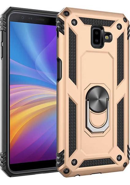 noktaks - Samsung Galaxy J6 Plus - Kılıf Yüzüklü Zırh Tank Vega Kapak - Siyah