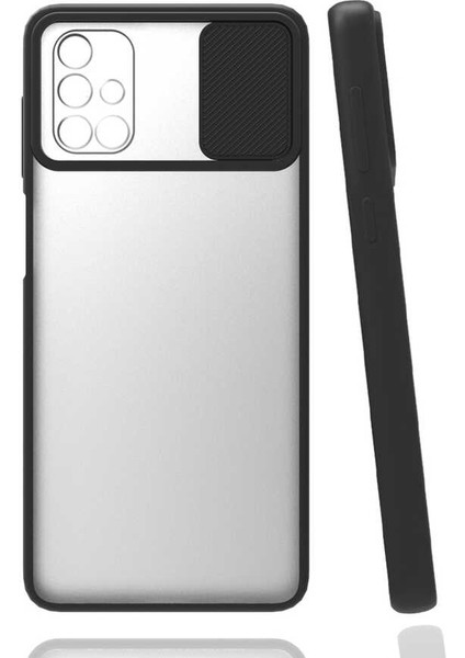 - Samsung Galaxy A71 - Kılıf Slayt Sürgülü Arkası Buzlu Lensi Kapak - Siyah - T17185