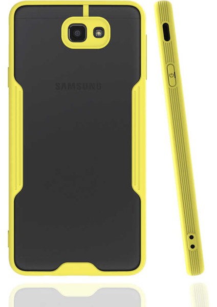 - Samsung Galaxy J7 Prime - Kılıf Kenarı Renkli Arkası Şeffaf Parfe Kapak - Sarı - T20503