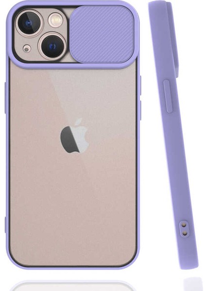 - Apple iPhone 13 - Kılıf Slayt Sürgülü Arkası Buzlu Lensi Kapak - Lila - T19183
