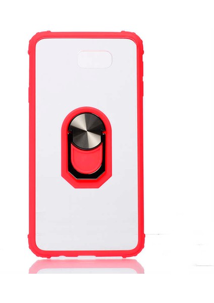 - Samsung Galaxy J7 Prime - Kılıf Yüzüklü Arkası Şeffaf Koruyucu Mola Kapak - Kırmızı - T12965