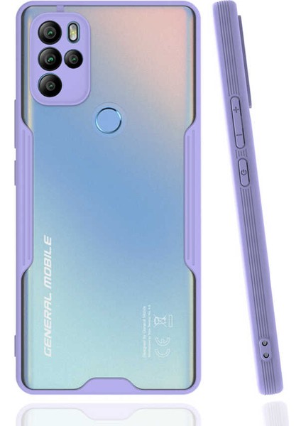 - General Mobile GM 21 Pro - Kılıf Kenarı Renkli Arkası Şeffaf Parfe Kapak - Mor - T19188