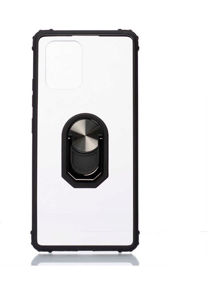 - Samsung Galaxy A91 (S10 Lite) - Kılıf Yüzüklü Arkası Şeffaf Koruyucu Mola Kapak - Siyah - T12962
