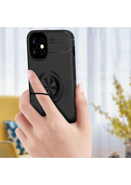 - iPhone 12 - Kılıf Yüzüklü Auto Focus Ravel Karbon Silikon Kapak