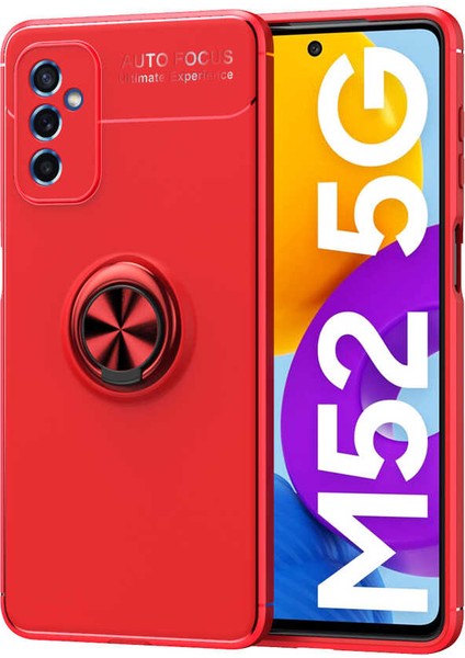 - Samsung Galaxy M52 - Kılıf Yüzüklü Karbon Ravel Silikon Kapak - Kırmızı - T19708
