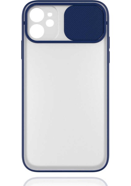 - Apple iPhone 11 - Kılıf Slayt Sürgülü Arkası Buzlu Lensi Kapak - Lacivert - T14504