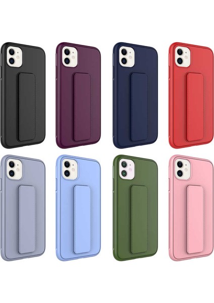 - Apple iPhone 12 - Kılıf Mat Koruyucu El Tutacaklı Stand Olabilen Qstand Kapak - Kırmızı