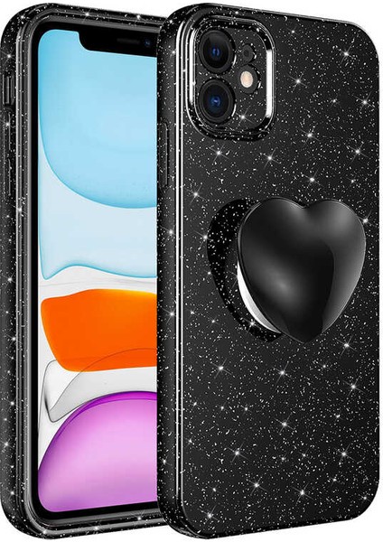 - Apple iPhone 11 - Kılıf Kamera Korumalı Simli Pop Soketli Lüks Koton Soketli Kapak - Siyah - T23847