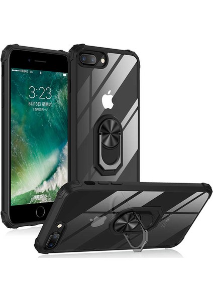 - Apple iPhone 8 Plus - Kılıf Yüzüklü Arkası Şeffaf Koruyucu Mola Kapak - Lacivert