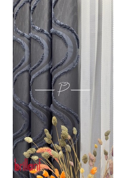 Fon Perde Brillant Marka Tanjant Püsküllü Fon Pufy Nilda Antrsit fırsatları