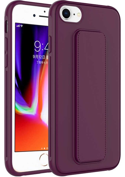 - Apple iPhone 7 - Kılıf Mat Koruyucu El Tutacaklı Stand Olabilen Qstand Kapak - Mürdüm - T23038