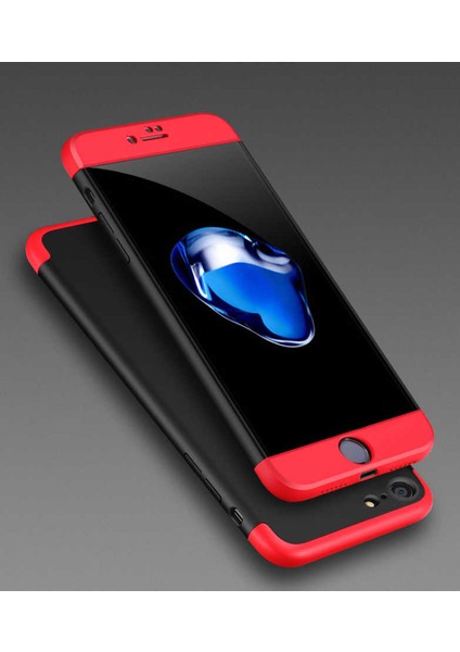 - Apple iPhone 6 - Kılıf Parmak izi Yapmayan 3 Parça Ays Kapak - Siyah-Kırmızı