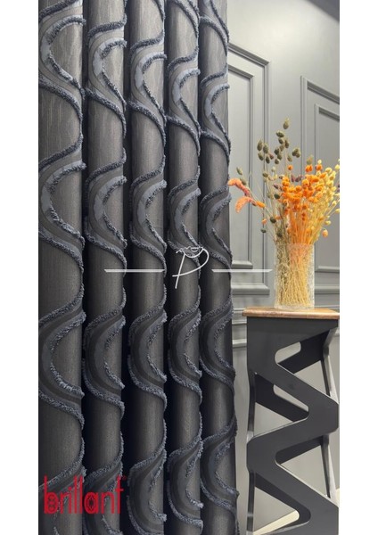 Fon Perde Brillant Marka Tanjant Püsküllü Fon Pufy Nilda Antrsit modelleri