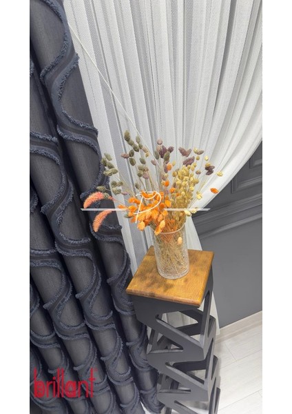 Fon Perde Brillant Marka Tanjant Püsküllü Fon Pufy Nilda Antrsit indirimleri