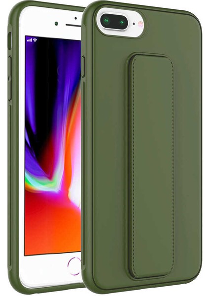 - Apple iPhone 7 Plus - Kılıf Mat Koruyucu El Tutacaklı Stand Olabilen Qstand Kapak - Koyu Yeşil - T23042