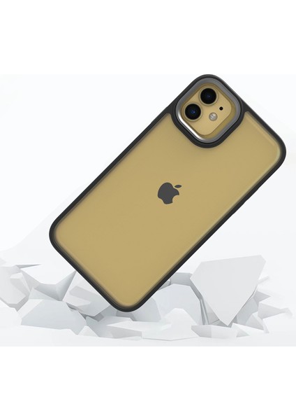 - Apple iPhone 11 - Kılıf Arkası Şeffaf Kamera Çevresi Parlak Zıt Renkli Flora Kapak - Siyah