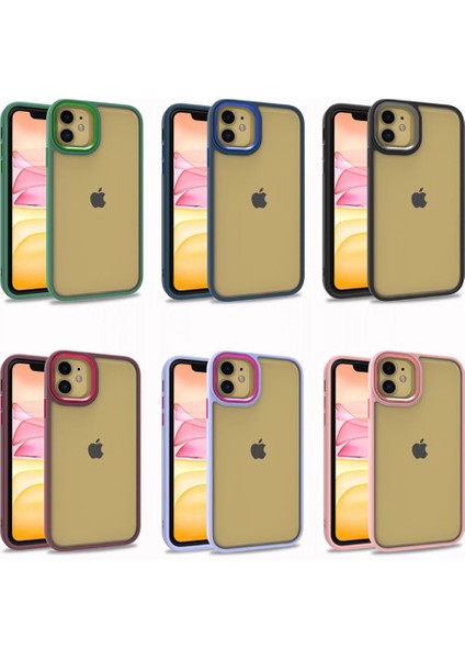 - Apple iPhone 11 - Kılıf Arkası Şeffaf Kamera Çevresi Parlak Zıt Renkli Flora Kapak - Siyah