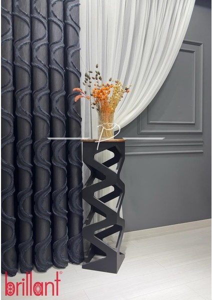 Fon Perde Brillant Marka Tanjant Püsküllü Fon Pufy Nilda Antrsit