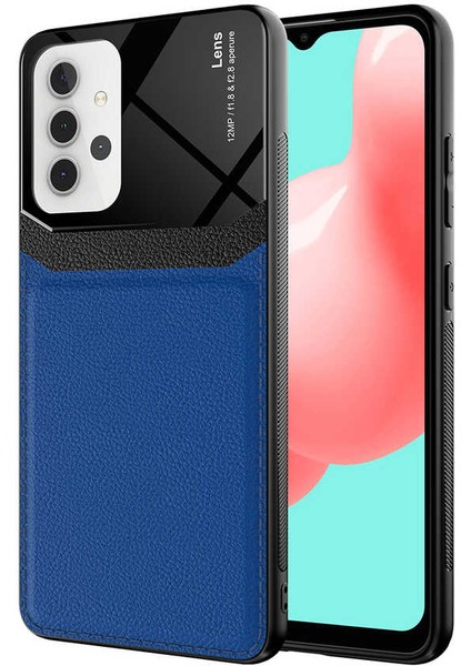 - Samsung Galaxy A32 4G - Kılıf Deri Görünümlü Parlak Mika Tasarımlı Emiks Kapak - Lacivert - T17591 fiyatları