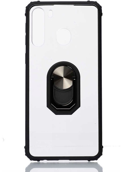 - Samsung Galaxy A21 - Kılıf Yüzüklü Arkası Şeffaf Koruyucu Mola Kapak - Siyah - T12955