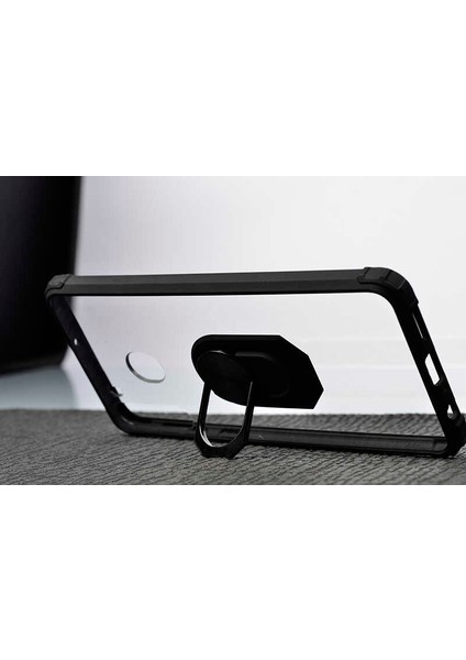 - Samsung Galaxy A21 - Kılıf Yüzüklü Arkası Şeffaf Koruyucu Mola Kapak - Siyah - T12955 modelleri