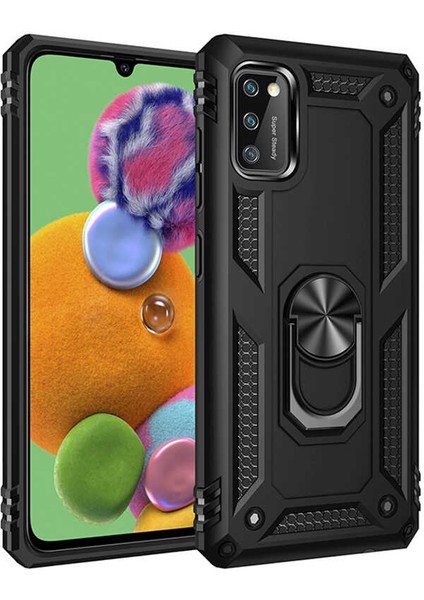 - Samsung Galaxy A41 - Kılıf Yüzüklü Zırh Tank Vega Kapak - Siyah - T13647