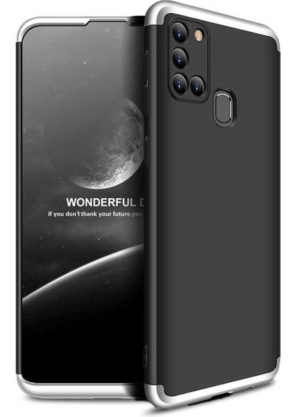 - Samsung Galaxy A21S - Kılıf Parmak izi Yapmayan 3 Parça Ays Kapak - Siyah-Gri - T14217