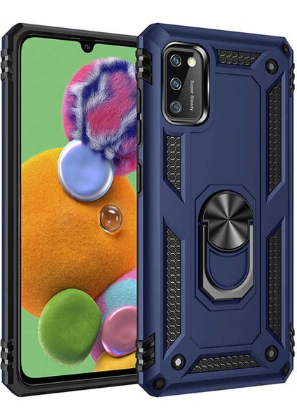 - Samsung Galaxy A41 - Kılıf Yüzüklü Zırh Tank Vega Kapak - Mavi - T13647