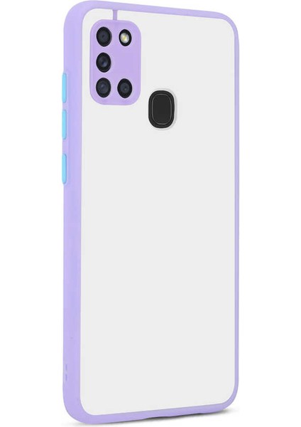 - Samsung Galaxy A21S - Kılıf Arkası Buzlu Renkli Düğmeli Hux Kapak - Lila - T14909