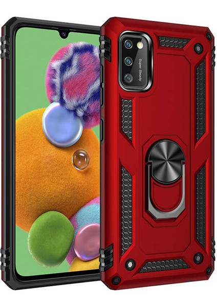 - Samsung Galaxy A41 - Kılıf Yüzüklü Zırh Tank Vega Kapak - Kırmızı - T13647