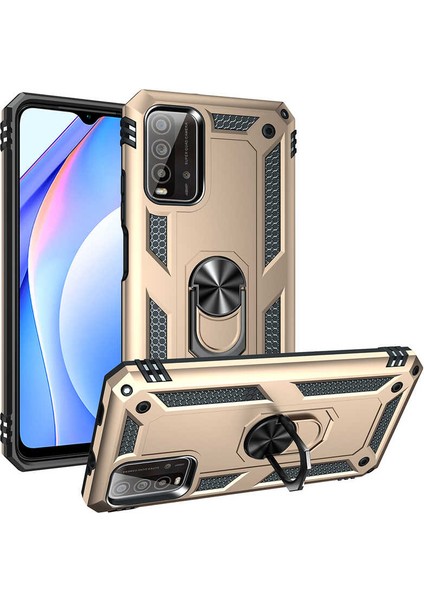 Xiaomi Redmi 9t Kılıf Yüzüklü Zırh Tank Vega Kapak Gold