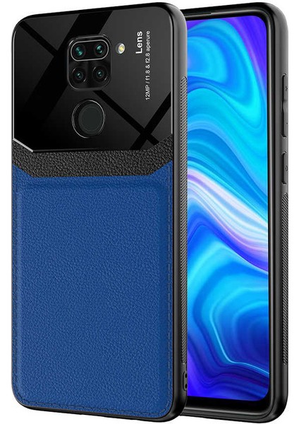 Xiaomi Redmi Note 9 Kılıf Deri Görünümlü Parlak Mika Tasarımlı Emiks Kapak Lacivert