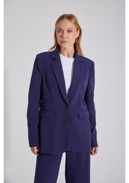Çift Düğmeli Yırtmaçlı Astarlı Blazer Ceket