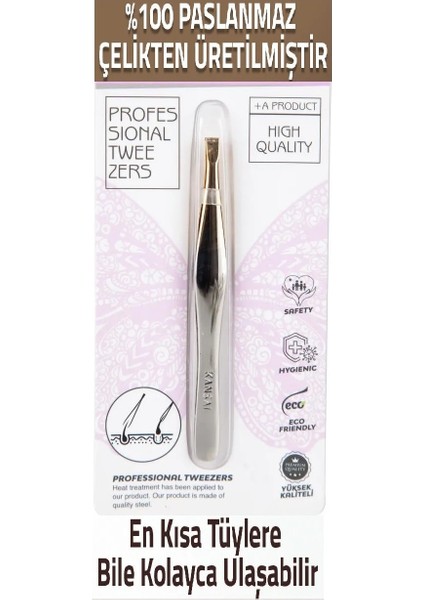 %100 Çelik Cımbız (Tüy Kıl Alma Kaş Bıyık Ağda Yüz Cilt Epilasyon Cımbızı Düz Uçlu Kaliteli
